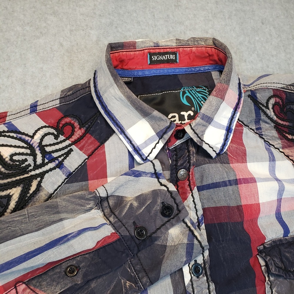 Roar Signature Button Up Shirt Mens Multi Color‎ Sz XL Embroidered Long Sleeve